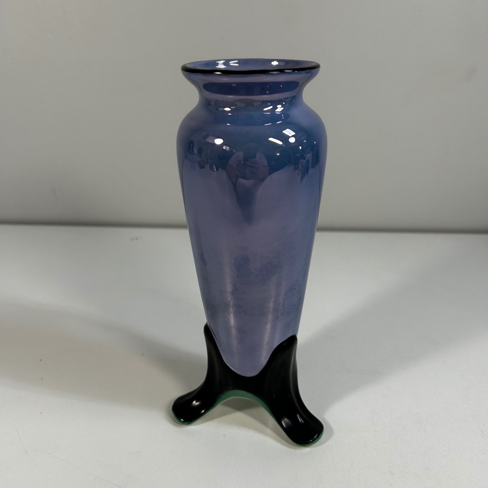 Vintage Noritake Lavender Luster Porcelain Vase Black Tripod Base Hand Painted - Picture 4 of 11